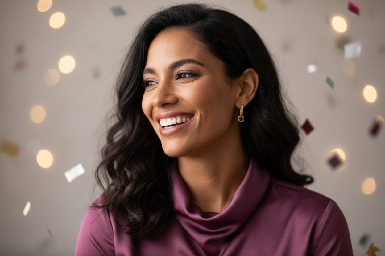 de vrouw is meer getint en donkerder haar, chique gekleed